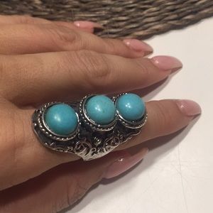 Turquoise & Silver Inspired Ring Ss 7-8